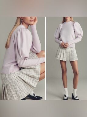 Anthropologie Maeve Puff-Shoulder Ribbed Sweater, Size L